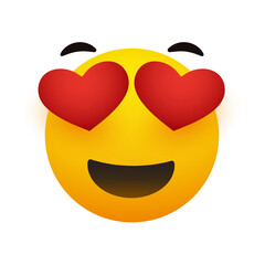 Smiling Face Design With Heart Shaped Eyes Isolated on White Background