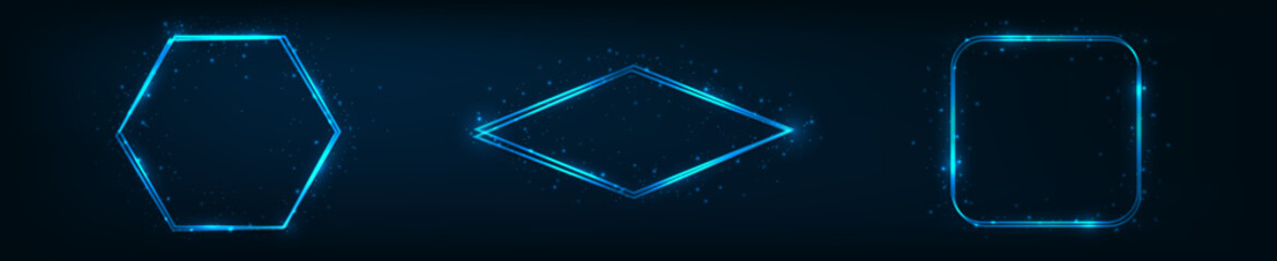 Obraz premium Set of three neon double frames with shining effects