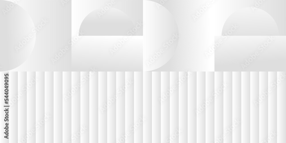 Poster Abstract white and gray gradient background. Modern minimalistic design. Vector illustration with simple shapes like circle, square, rectangle. Monochrome light 3d futuristic design