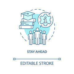 Fototapeta premium Stay ahead turquoise concept icon. Update skills. Industry specific education abstract idea thin line illustration. Isolated outline drawing. Editable stroke. Arial, Myriad Pro-Bold fonts used