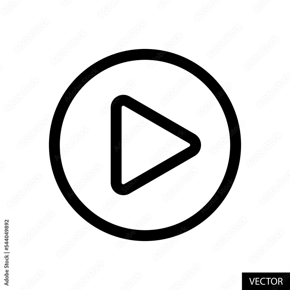 Poster play button in circle vector icon in line style design for website design, app, ui, isolated on whit