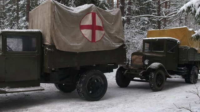 Soviet military equipment, World War II, in the winter forest