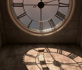 Tower Clock And Empty Chair