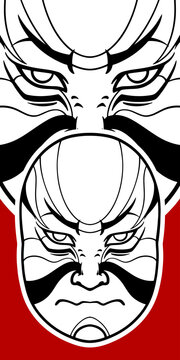 Big Japanese white mask elements isolated on red background.