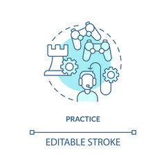 Practice turquoise concept icon. Cyber sport. Game stream tip for beginner abstract idea thin line illustration. Isolated outline drawing. Editable stroke. Arial, Myriad Pro-Bold fonts used