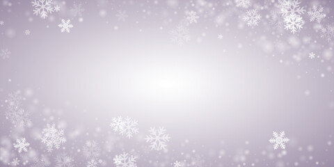Abstract heavy snow flakes background. Wintertime fleck crystallic shapes. Snowfall weather white gray pattern. Blurred snowflakes december texture. Snow nature landscape.