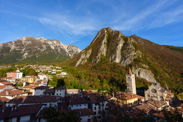 Obraz premium view from above Gemona del Friuli, in the background the cathedral with the bell tower
