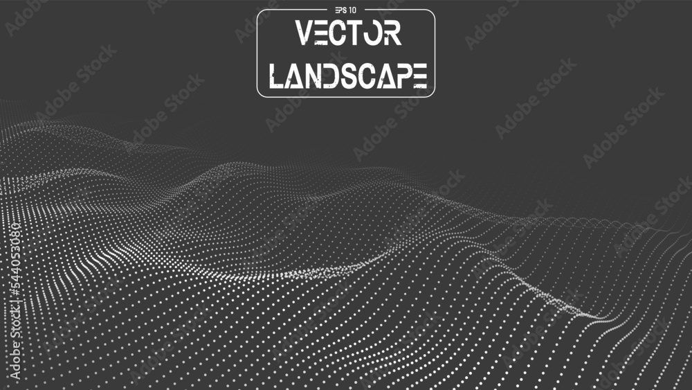 Poster abstract digital 3d waves. technological dark background with moving particles. cyberspace and big d