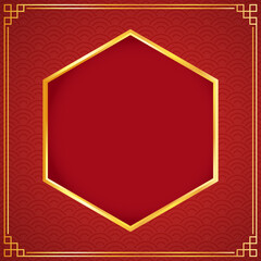 Happy Chinese new year 2023. Chinese new year banner with circle for show product. Greeting card. China frame with lantern on red background.