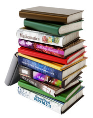 Stack of books on transparent background.