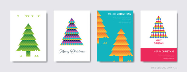Merry christmas mosaic vector brochure cover set