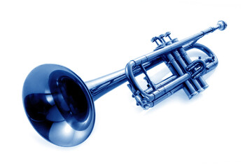 blue trumpet on white background