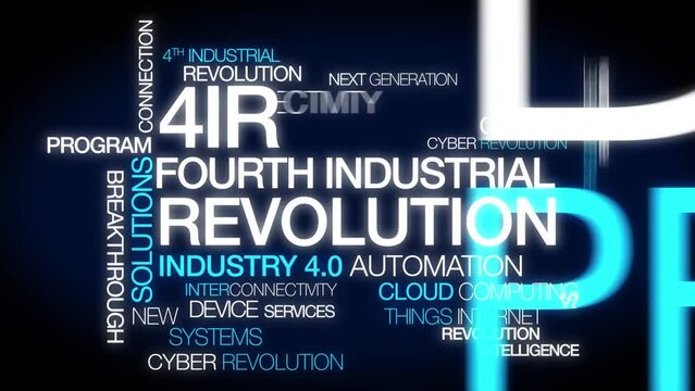 Fourth Industrial rRevolution 4IR Industry 4.0 smart automation data exchange words text manufacturing technologies systems tag cloud computing computerization manufacturing