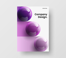 Amazing company brochure A4 design vector layout. Bright realistic balls poster concept.