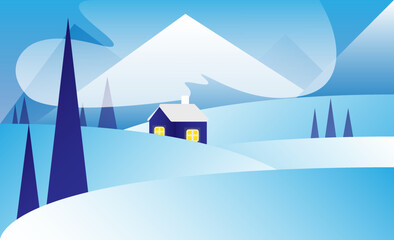 winter vector landscape illustration house 