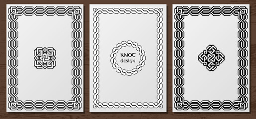 Celtic knot braided A4 size frame border pattern. Vector scotland knot border, irish decorative traditional ornament ancient pattern cover set. Template for greeting card, cover or invitation frame - obrazy, fototapety, plakaty