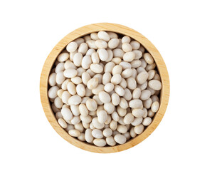 White beans in wood bowl isolated on transparent png