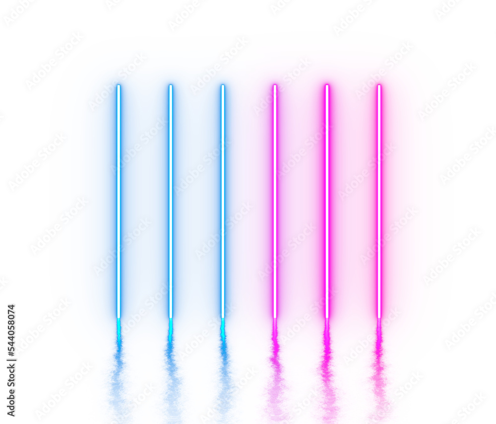 Poster neon light lines on png transparent background with reflection on the floor. neon frame for your des