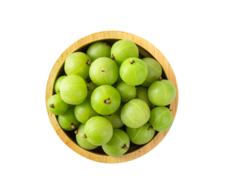 Indian gooseberry in wood bowl on transparent png