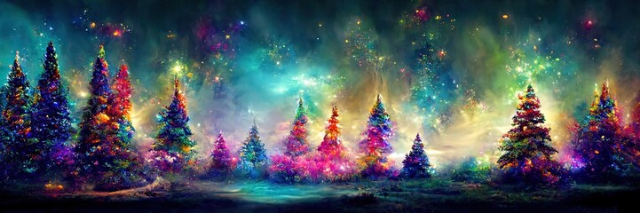 Abstract Fantasy Christmas tree in the forest. fantasy scenery