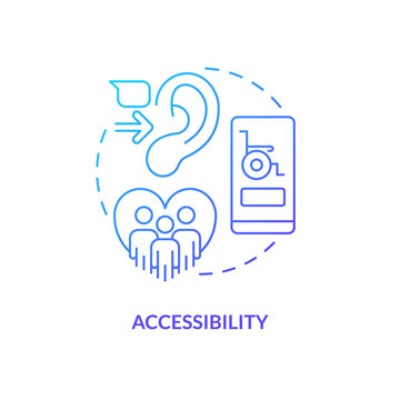 Accessibility blue gradient concept icon. App usability. Barrier free website. UX design fundamental abstract idea thin line illustration. Isolated outline drawing. Myriad Pro-Bold font used