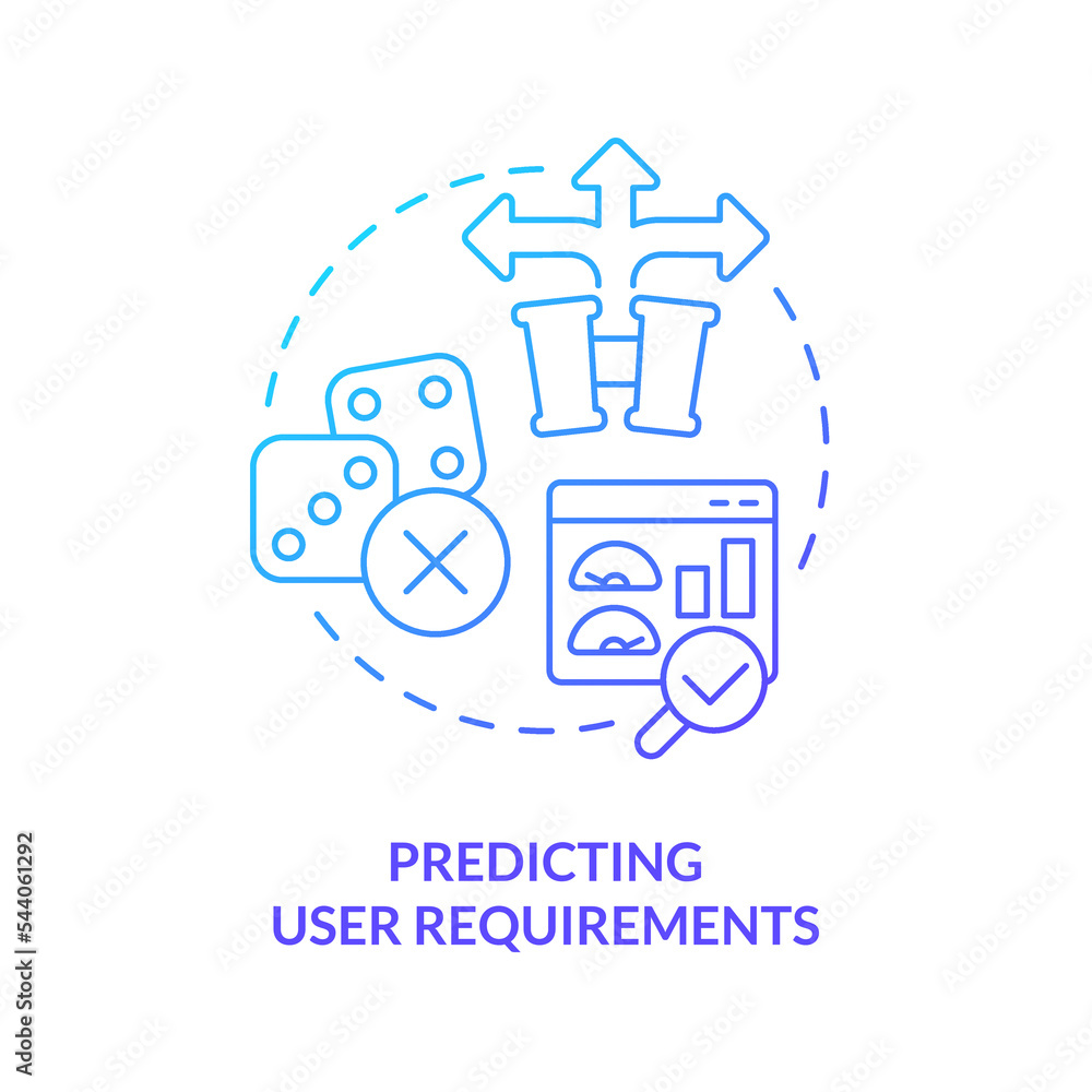 Poster predicting user requirements blue gradient concept icon. web design issue. frequent ux development m