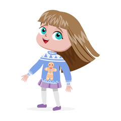 
little girl in christmas sweater on the white background