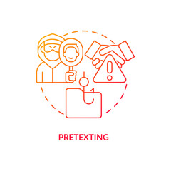 Pretexting red gradient concept icon. Threat actors. Impersonation criminals. Fraudsters trick abstract idea thin line illustration. Isolated outline drawing. Myriad Pro-Bold font used