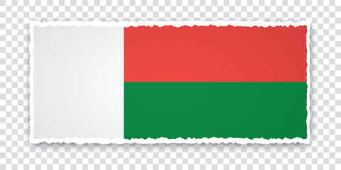 vector illustration of torn paper banner with flag of Madagascar on transparent background