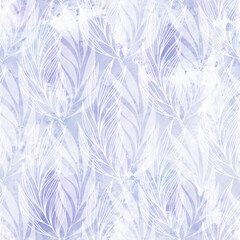 Seamless monochrome pattern with  hand-drawn abstract branches on lilac watercolor background. Perfect for wallpaper, wrapping, fabric and textile.