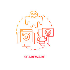 Scareware attack red gradient concept icon. Malware method. Manipulate victims. Hacker tricks abstract idea thin line illustration. Isolated outline drawing. Myriad Pro-Bold font used