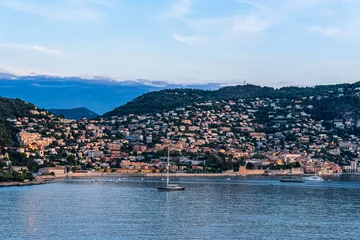 Photo sur Plexiglas Villefranche-sur-Mer, Côte d’Azur Lever du soleil sur le port et la baie de Villefranche-sur-Mer, Côte d& 39 Azur, France