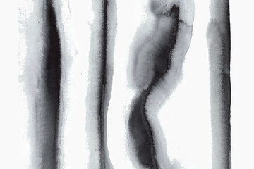 Set of watercolor forms, waves, curves, abstract shapes, brush strokes, lines. Black, grey, white watercolor textures.