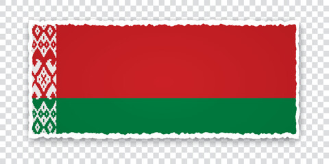 vector illustration of torn paper banner with flag of Belarus on transparent background