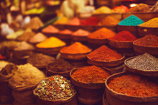 Market with a lot of different spice