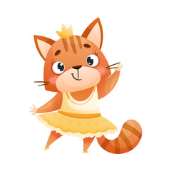 Cute Cat Dancing Ballet Wearing Skirt and Crown on Its Head Vector Illustration