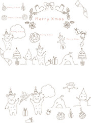 落書き風のクリスマス素材　フレーム背景のセット一式