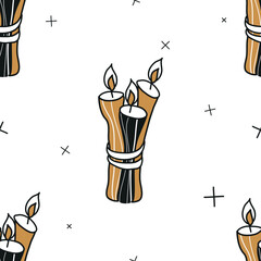 Seamless tattoo pattern. A set for a tattoo artist. Brutal vector illustration. Orange-black picture. Halloween. Minimalism.