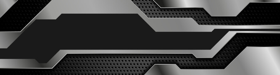 Black and metallic technology abstract geometric background. Vector banner design © saicle