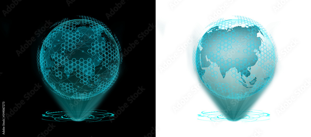 Poster global network connection. internet technology concept. hologram globe earth with hud circle