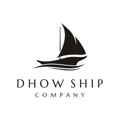 Simple black dhow ship logo template design in classic style.