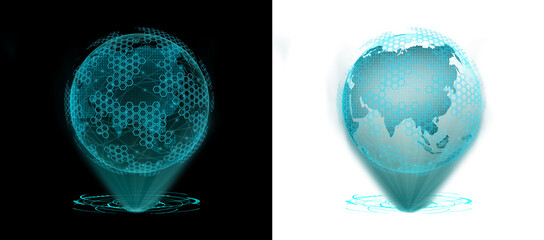 Global network connection. Internet technology concept.  hologram globe earth with hud circle	 - obrazy, fototapety, plakaty