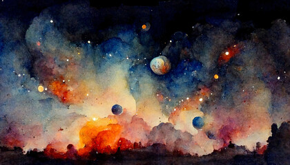 Obraz na płótnie Canvas watercolor illustration of space