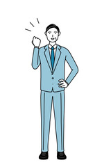 ガッツポーズをするシニアビジネスマン、経営者・管理職・社長のシンプルな線画イラスト