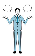 ふきだしつき、比較をするシニアビジネスマン、経営者・管理職・社長のシンプルな線画イラスト