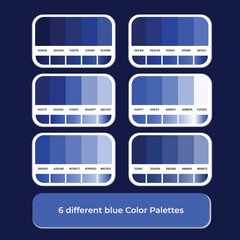 6 different blue color palettes with gradient color Pro Vector