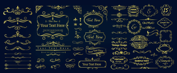 Set of Vintage Decorations Elements. Flourishes Calligraphic Ornaments and Frames with place for your text. Decorative swirls or scrolls, vintage frames , flourishes, labels and dividers