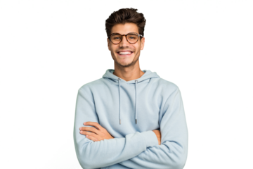 Young caucasian handsome man isolated who feels confident, crossing arms with determination.