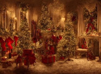 Fototapeta na wymiar christmas living room and presents