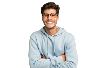 Young caucasian handsome man isolated laughing and having fun.